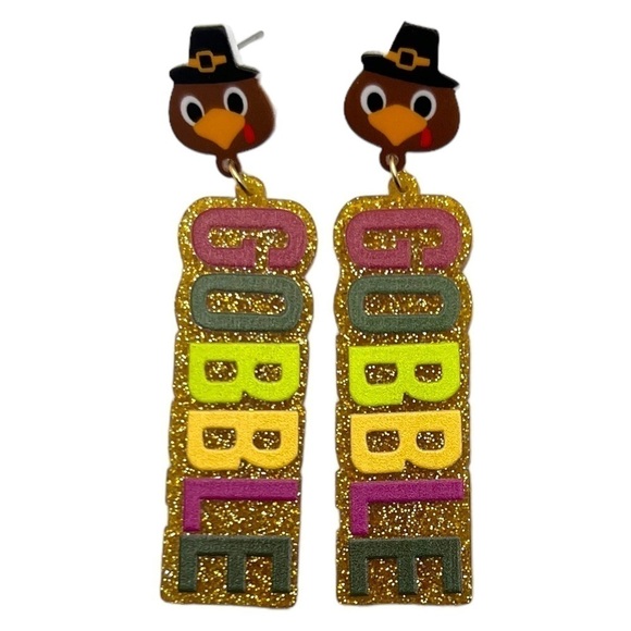 Thanksgiving Turkey Gobble Festive Long Earrings - Picture 1 of 5